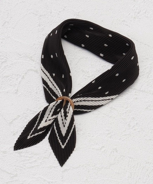 プリーツスカーフ ドット柄 リング付き