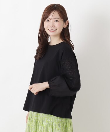 異素材刺繍切替プルオーバー