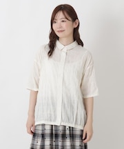 裾ゴム入り前開きブラウス