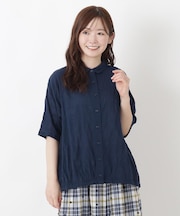 裾ゴム入り前開きブラウス
