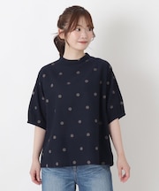 綿麻ドット刺繍 パフスリーブブラウス
