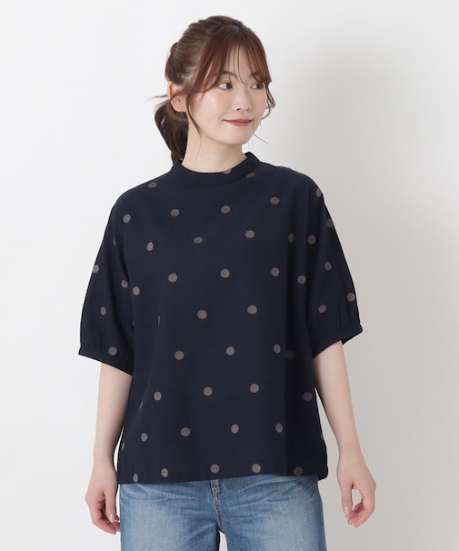 綿麻ドット刺繍 パフスリーブブラウス