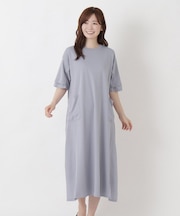 【ひんやり】コットン天竺 切替コンビ5分袖ワンピース
