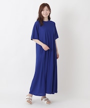 【ひんやり】接触冷感 リブ使い半袖鹿の子ワンピース