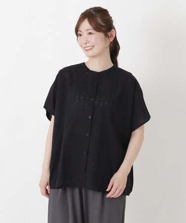 刺繍 切替え前開きブラウス