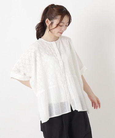 総刺繍 パネル切替シャツ