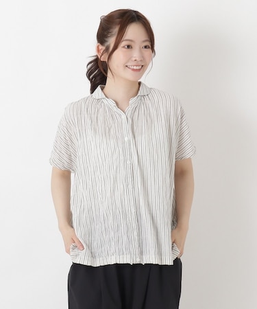 綿PUフレンチ袖 前開きブラウス