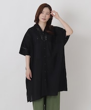 キャンブリック 刺繍切替チュニックブラウス