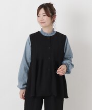 エンボス加工ペプラムベスト