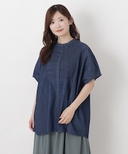 スモッキング刺繍入りデニムチュニックシャツ