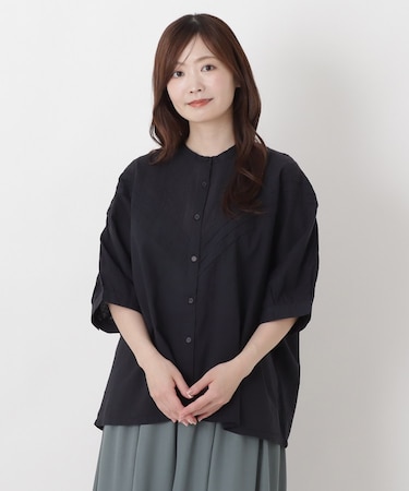 刺繍切替 7分袖ブラウス
