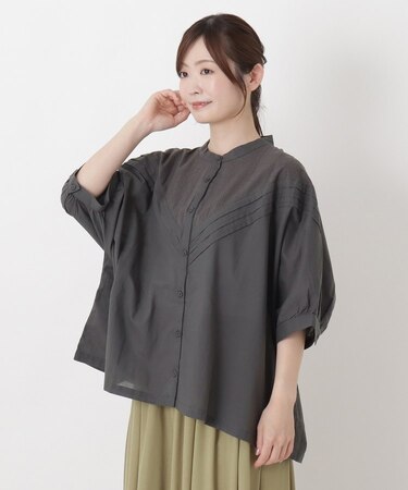 刺繍切替 7分袖ブラウス