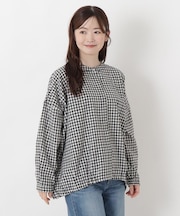 麻混裾ギャザー ワイドシャツ