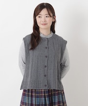 綿タッチ クルーネック透かし柄編みベスト