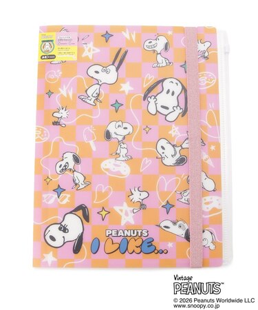 ◆SNOOPY ゴムバンド付きクリアファイル5P ファスナーポケット付き A4