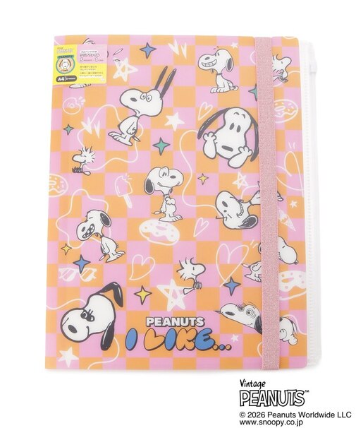 ◆SNOOPY ゴムバンド付きクリアファイル5P ファスナーポケット付き A4
