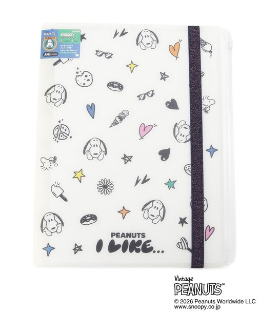 ◆SNOOPY ゴムバンド付きクリアファイル5P ファスナーポケット付き A4