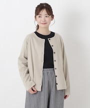 コットン バスククルーネックカーディガン