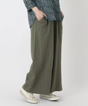 綿レーヨンPU 10分丈ワイドパンツ