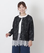 デニム ドットジャカード 8分袖ジャケット