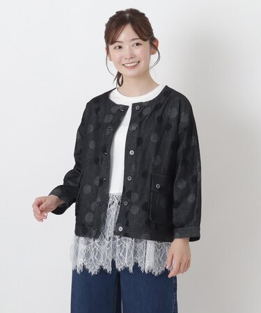 デニム ドットジャカード 8分袖ジャケット