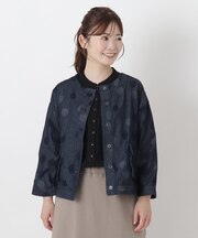 デニム ドットジャカード 8分袖ジャケット