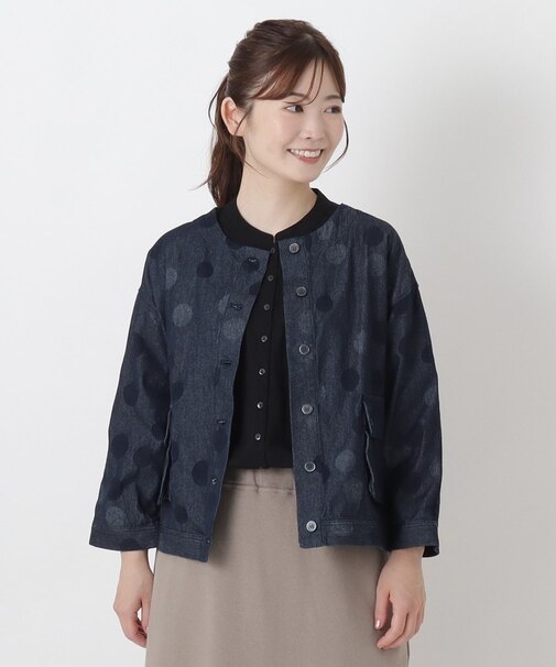 デニム ドットジャカード 8分袖ジャケット