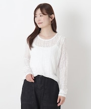 ストレッチレース クルーネックプルオーバー