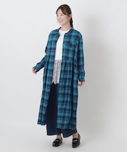 コットンドビー チェック柄 前開きワンピース