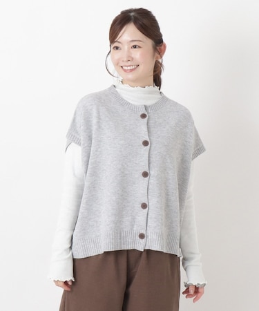 クルーネック前開き短丈ベスト