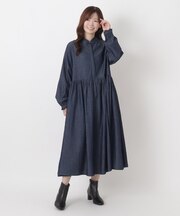 【ワンズテラスオリジナル】デニム ウエスト切替 長袖ワンピース