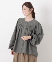 ネル袖口リブギャザーブラウス