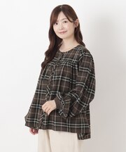 ネル袖口リブギャザーブラウス
