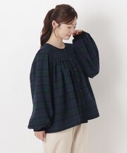 ネル袖口リブギャザーブラウス