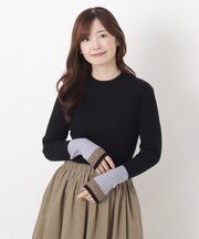 袖口配色 クルーネックリブニットプルオーバー
