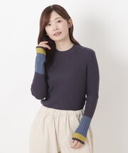 袖口配色 クルーネックリブニットプルオーバー