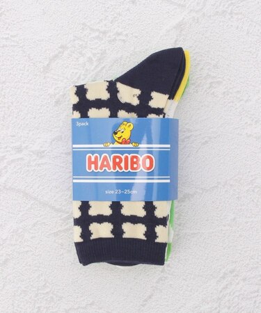 HARIBO チェック刺繍総柄 クォーターソックス 3P