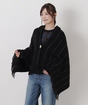 【ワンズテラスオリジナル/あったか】ラメライン ラッセルケープ ストライプ