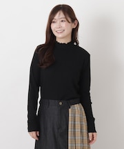 シットリ リブハイネック長袖プルオーバー