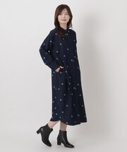 ツイル&デニム 配色刺繍ワンピース