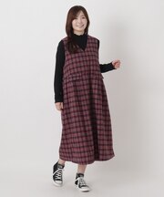フランネルチェック柄ノースリーブワンピース