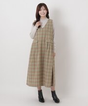 フランネルチェック柄ノースリーブワンピース
