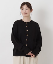 アクリルニット 袖口ケーブル柄カーディガン