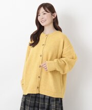 クルーネック 袖裏配色ニットカーディガン
