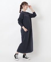 配色ステッチ ロングワンピース