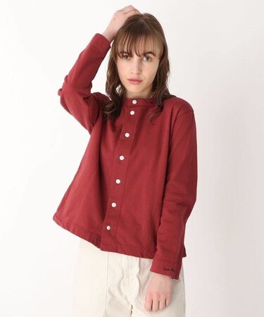 ロゴ刺繍入りバンドカラーシャツ