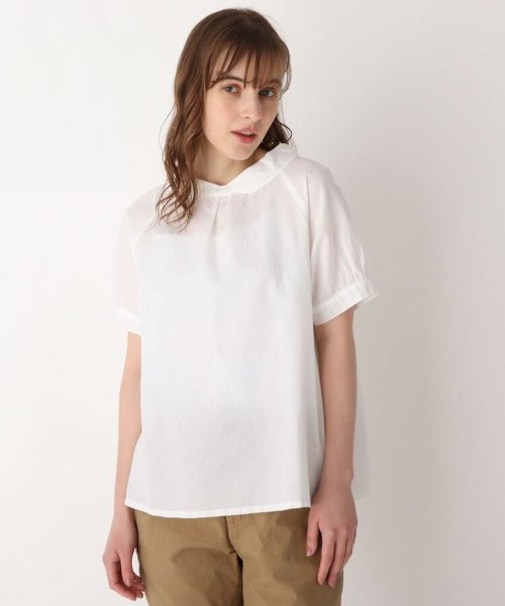 バックボタンラウンドカラーラグランシャツ