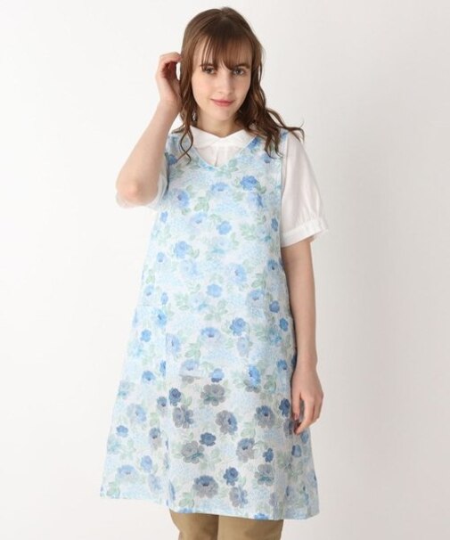 アリス柄　Vネック背つきエプロン