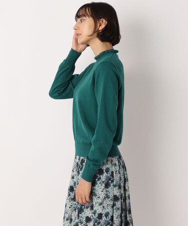 【洗える】フリルハイネックコットン混プルオーバー