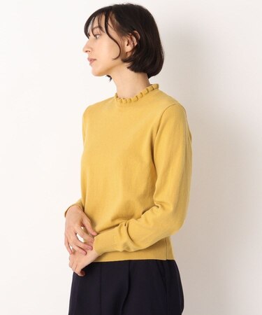 【洗える】フリルハイネックコットン混プルオーバー